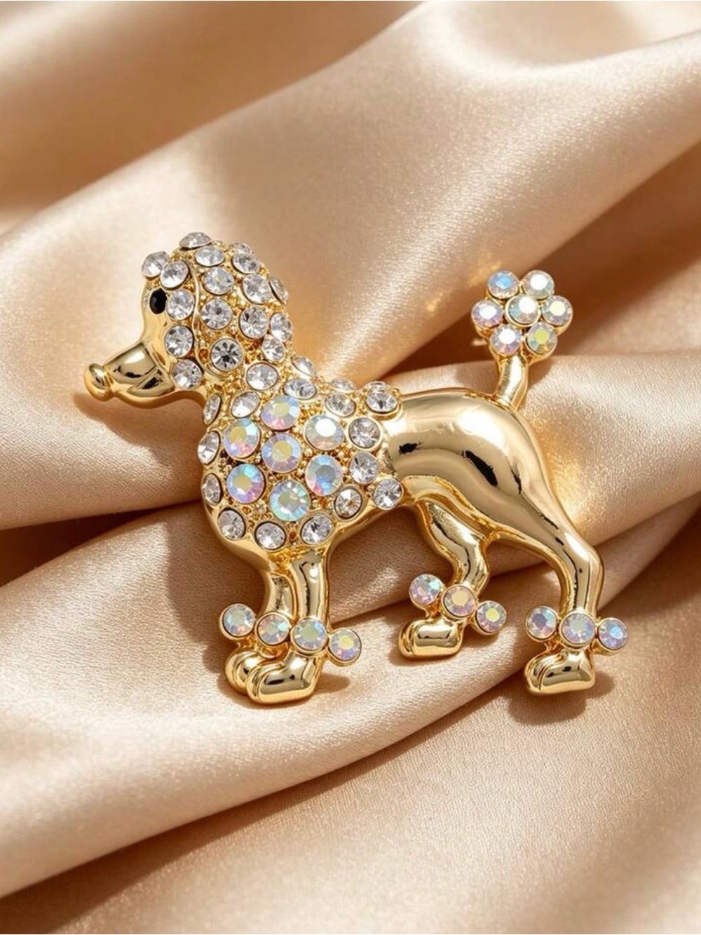 Gold Poodle Dog Brooch with Clear Crystal Accents - Picture 3 of 7